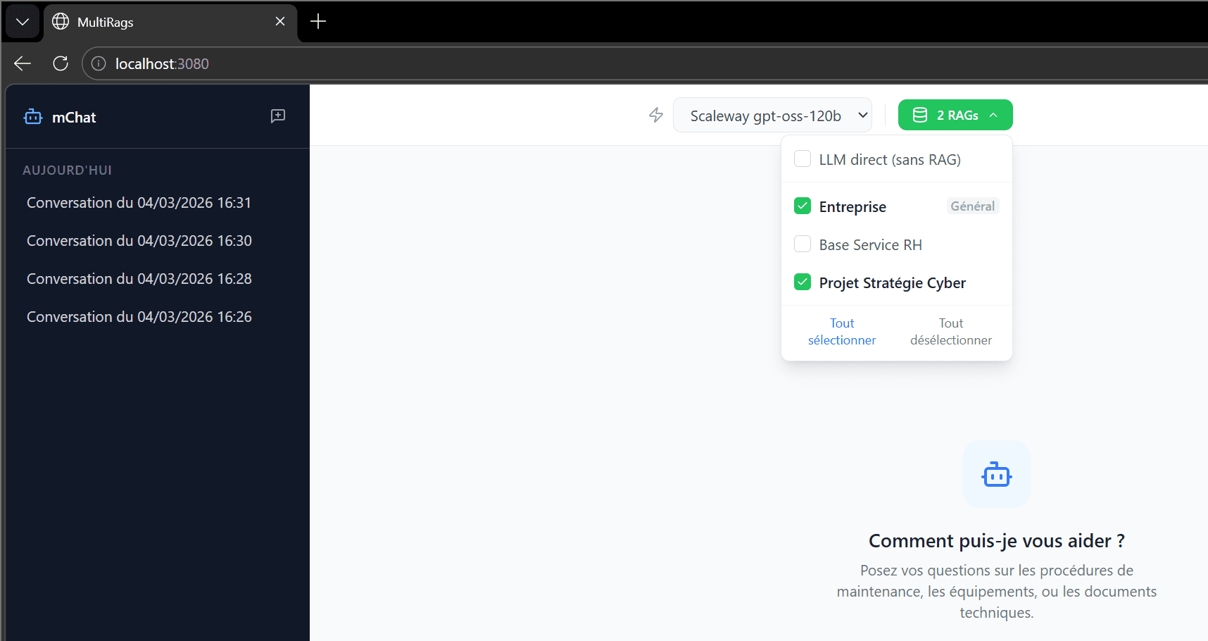 Choix du modèle et des RAGs à utiliser