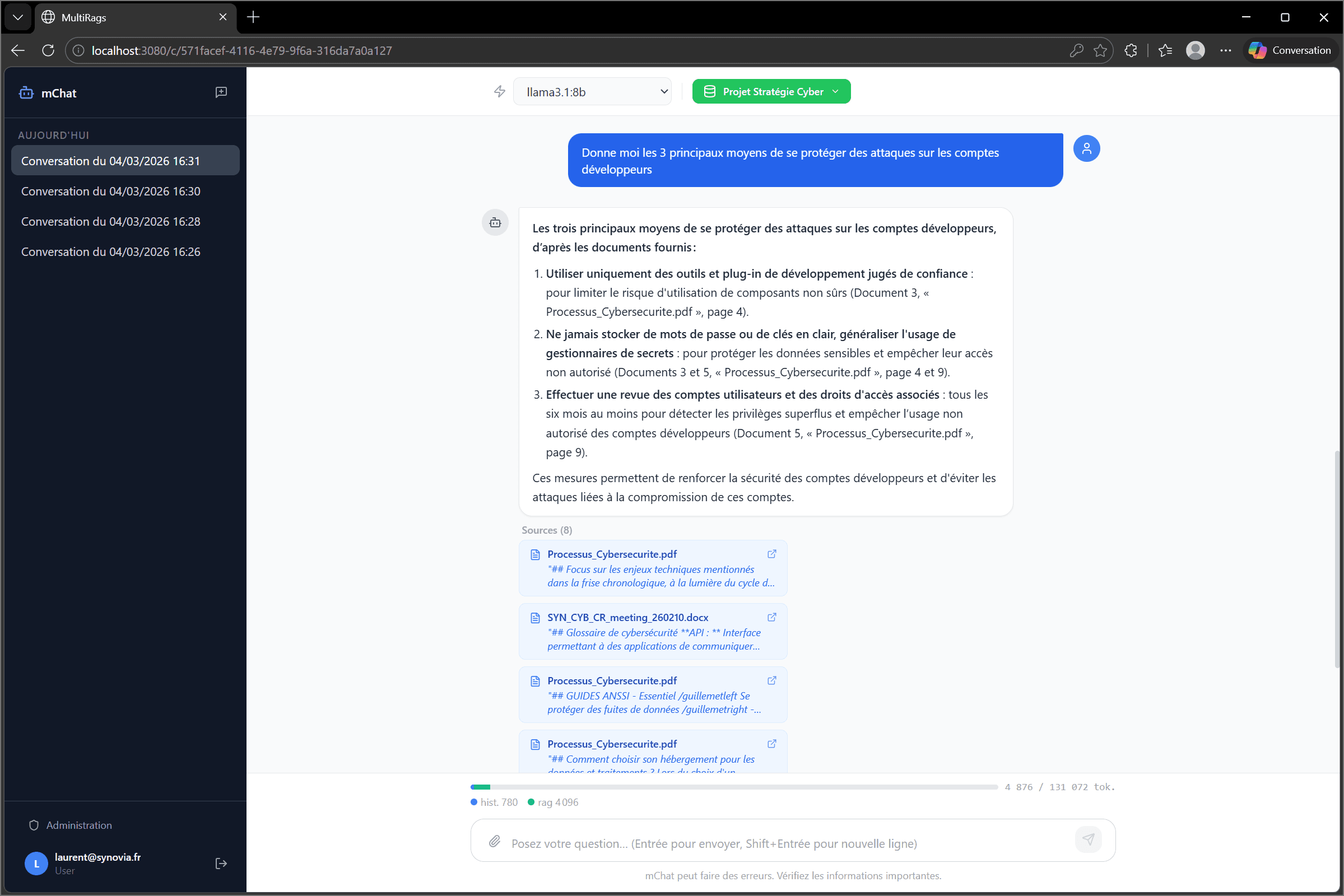 Réponse avec sources issues des RAGs